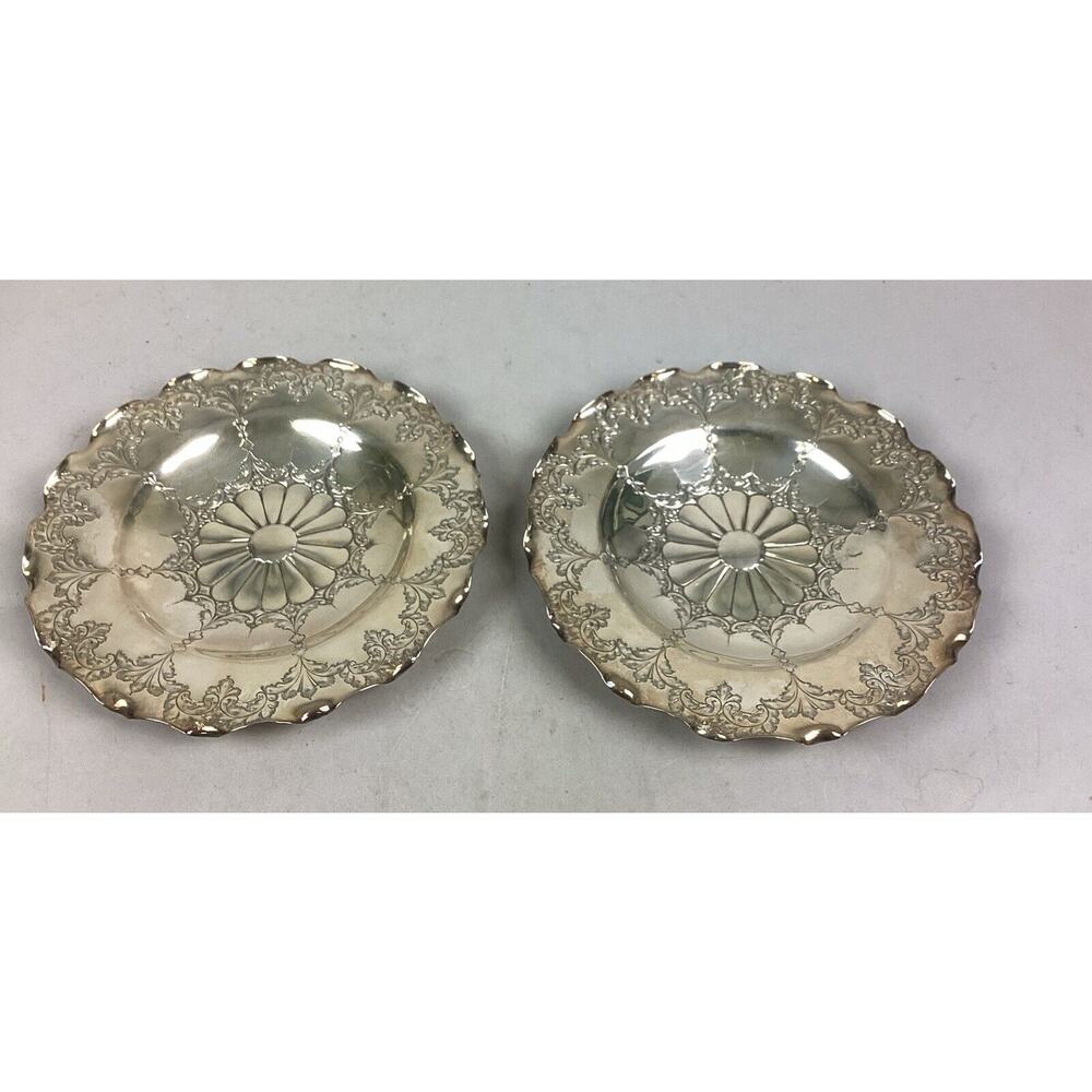 Set Of 2 Antique EPNS Round Dish Plate #6807